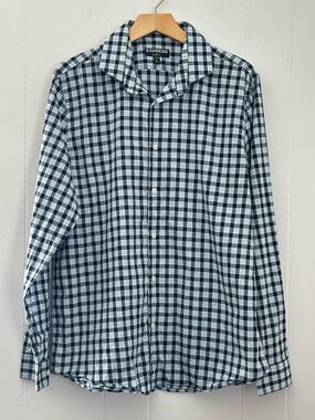 Express Men's Navy & White Gingham Dress Shirt Size Large
